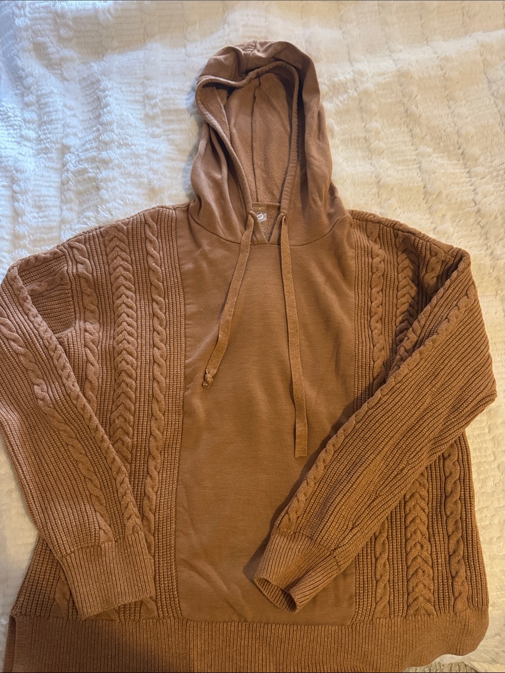 Lou & Grey Cable Knit Hooded Sweater in Brown